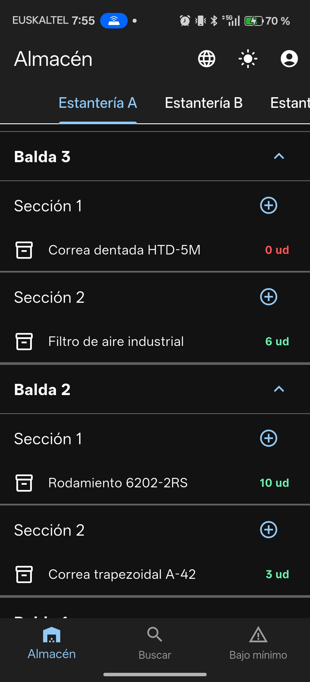 Gestión de almacén en la app móvil de MantPro