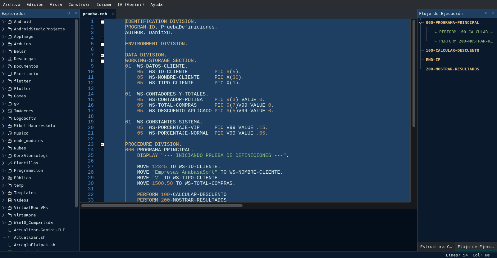 Captura de pantalla de CobolWorks - IDE COBOL