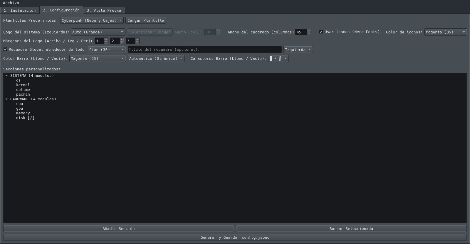 Captura de Fastfetch Configurator
