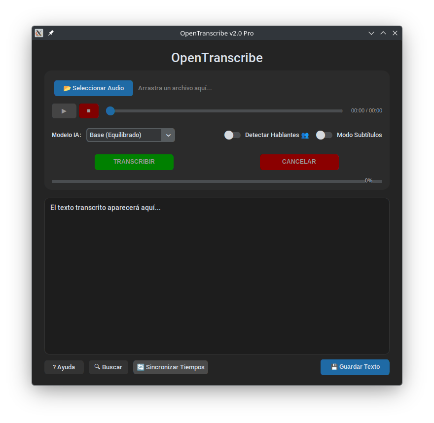 Captura de pantalla de OpenTranscribe